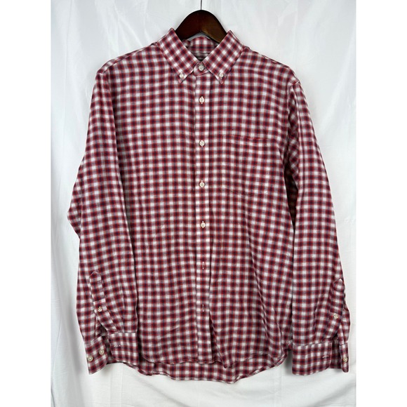 Banana Republic Mens Flannel Button Up Shirt Size L‎ Linen Cotton Red Plaid - Picture 2 of 9